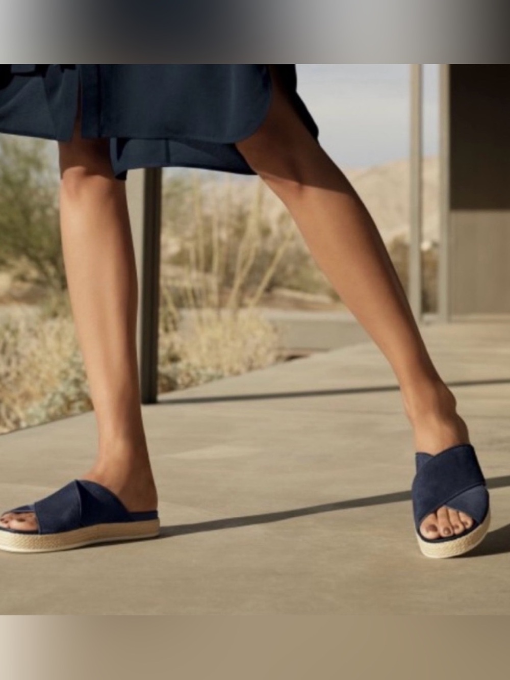 Vince Navy Suede Slip-On Espadrille Mules